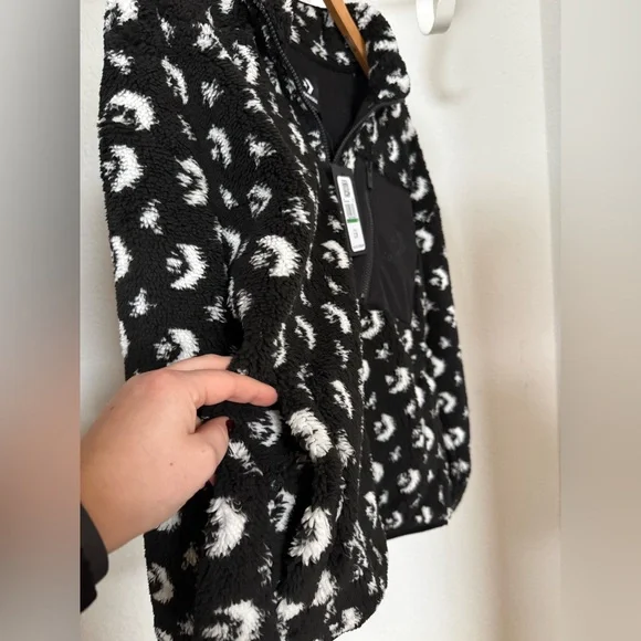 🖤🤍Converse Black and White Patterned Fleece Teddy Full Zip Jacket NWT Size Large - Picture 6 of 12